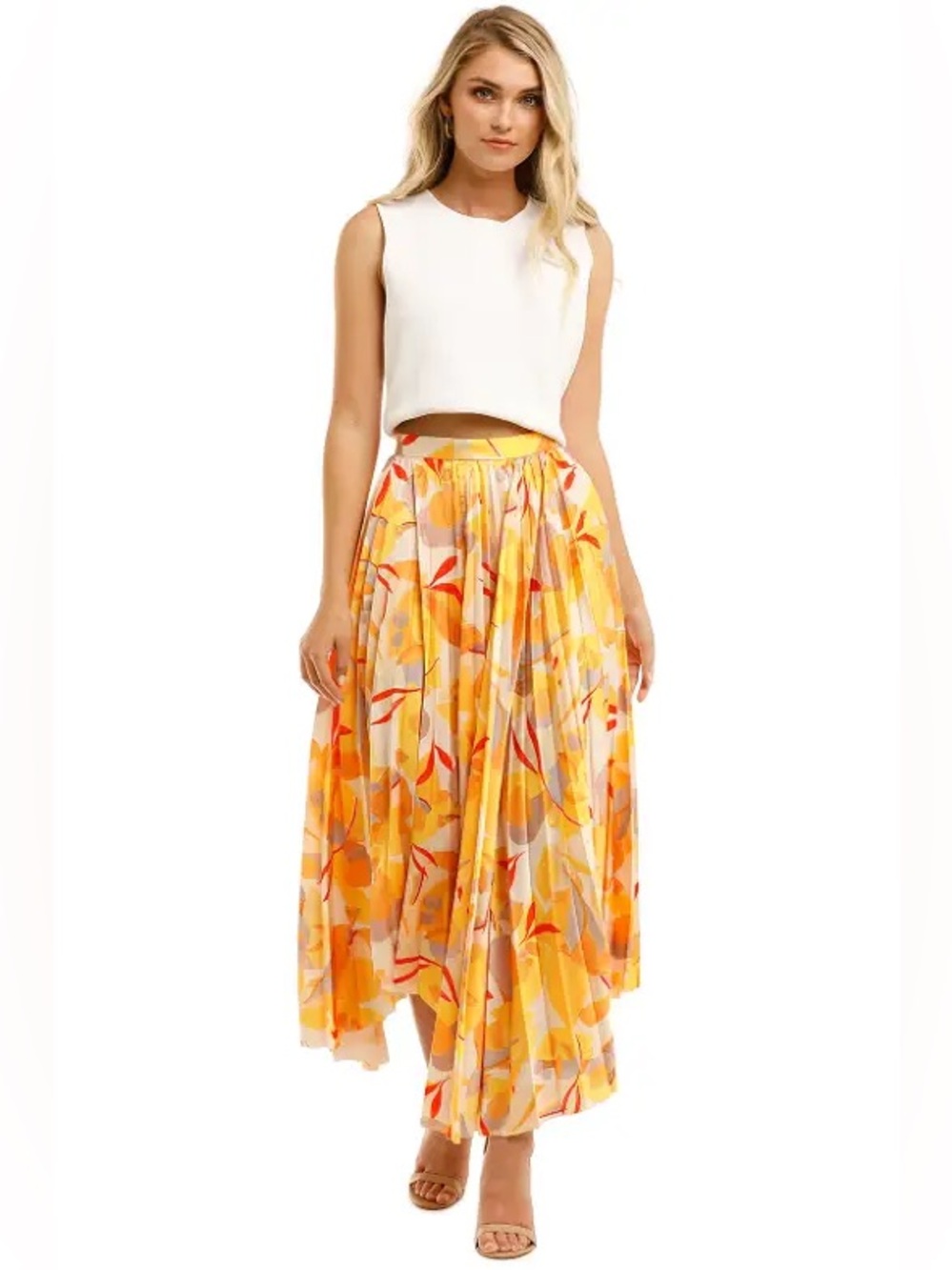 NWT $350 Acler Hooper Pleated Asymmetrical Skirt Yellow Orange US 10
